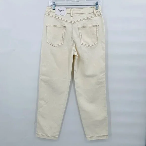 Future Collective Kahlana Brown High Rise Overlap Waist Straight Leg Jeans 4 - Picture 3 of 8